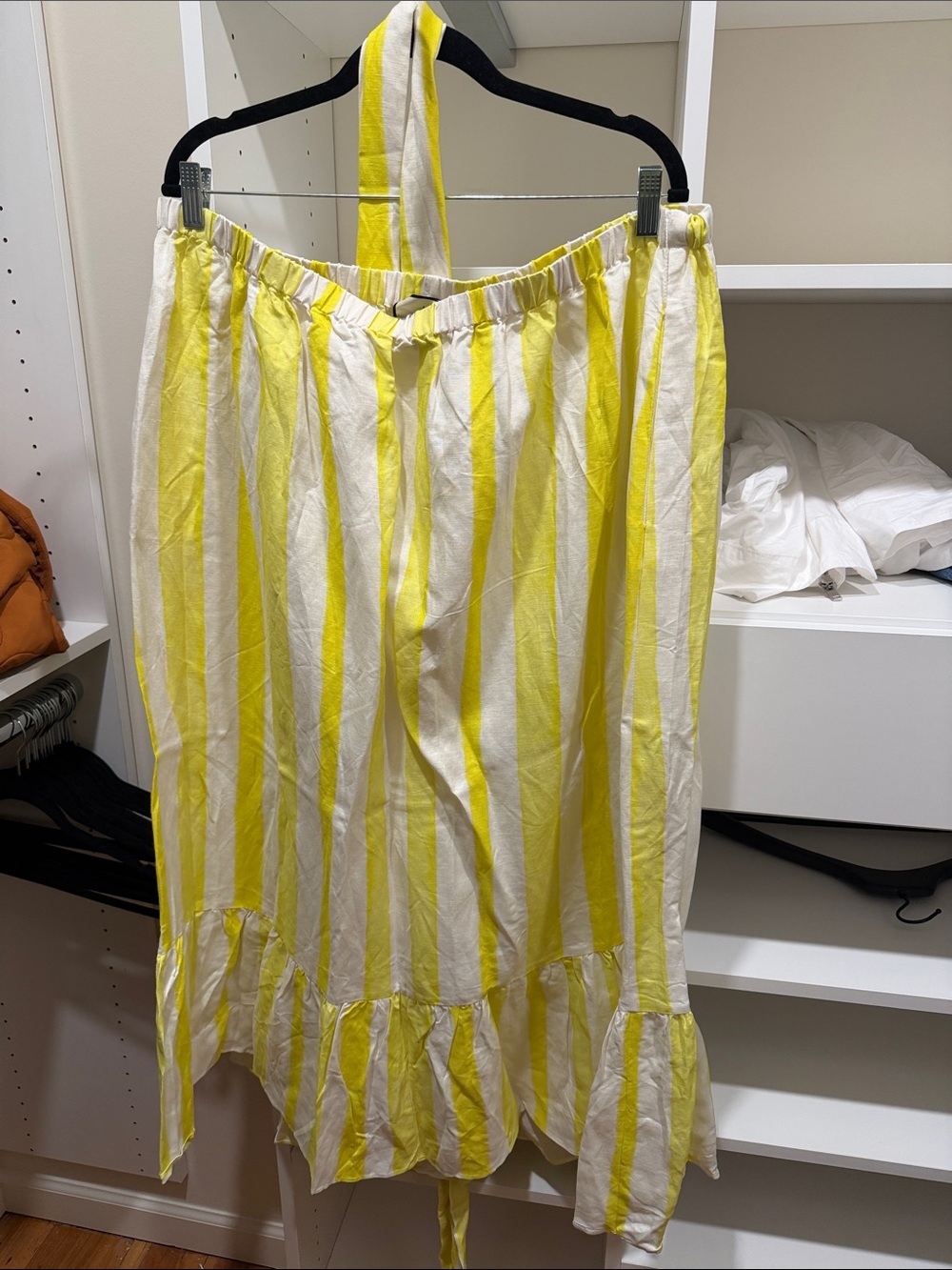 Tuckernuck Yellow and White Striped High-Low Ruffle Skirt NWOT